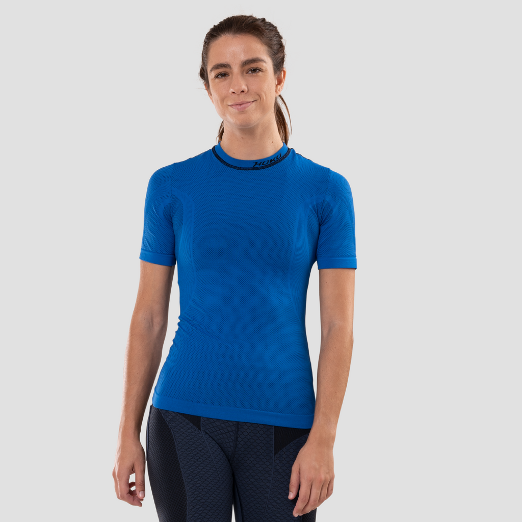 Camiseta térmica de manga corta para mujer. Nombre del producto Niwa. Color azul. foto frontal