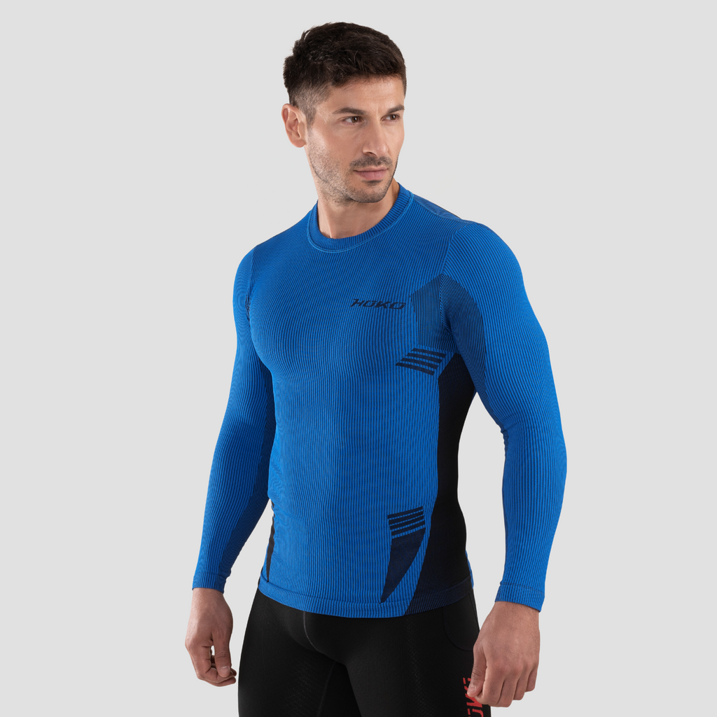 Camiseta térmica de manga larga para hombre. Nombre del producto Botan. Color azul. Foto frontal