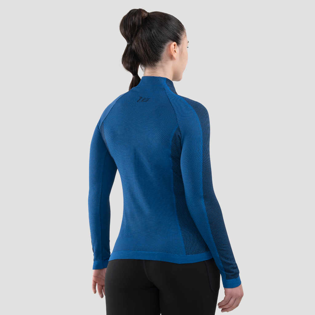 Camiseta manga larga ultraligera para mujer. Nombre del producto Nigata. Color azul. Foto trasera