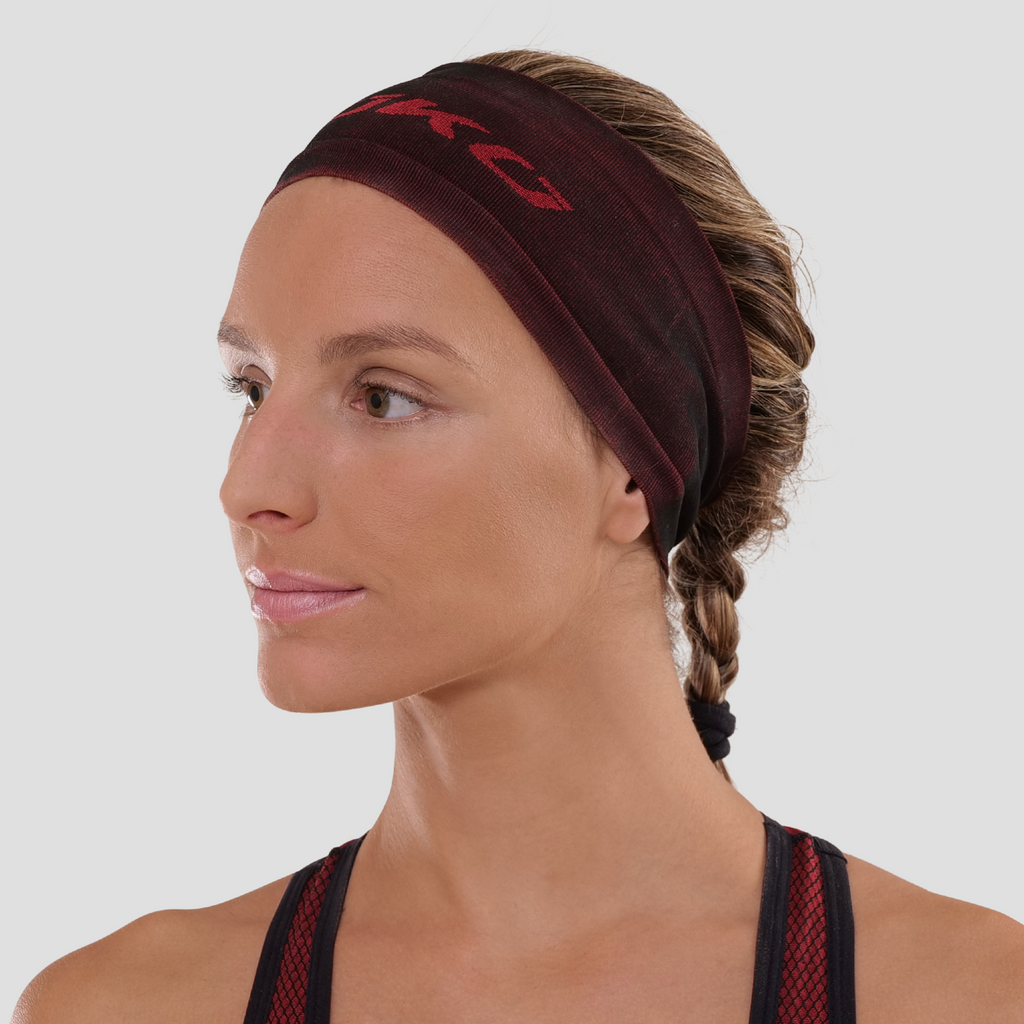 cinta de pelo transpirable para mujer. Nombre del producto Rin. Color rojo. Foto lateral