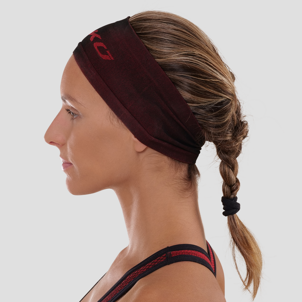 cinta de pelo transpirable para mujer. Nombre del producto Rin. Color rojo. Foto perfil
