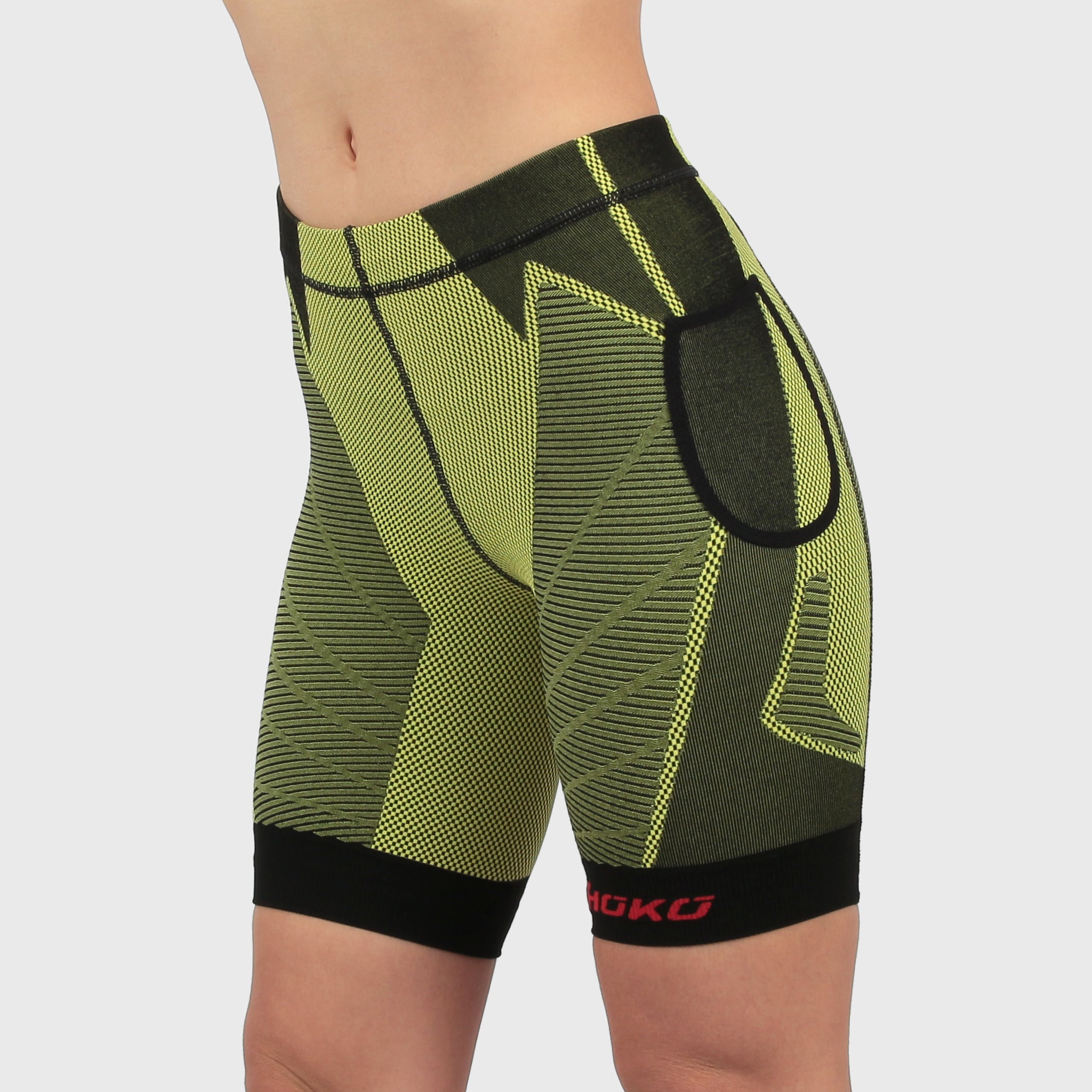 HOKO - Mallas Cortas de Compresión SENTO para Mujer - Ideal Running Fitness  - Mallas Cortas por la Rodilla - Cintura Alta Sin Costuras - Sujeción y  Comodidad