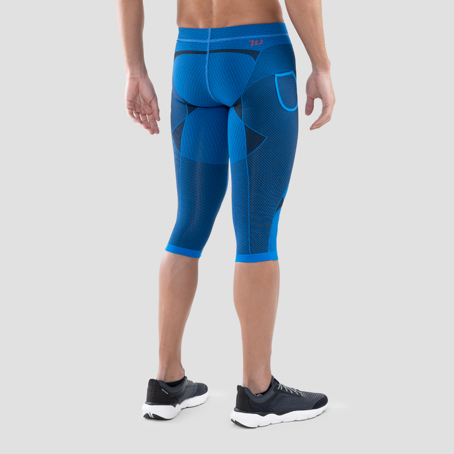 Malla pirata compresiva para hombre. Nombre del producto Sayonara. Color azul. Foto espalda