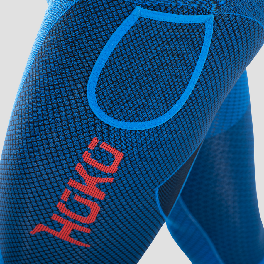 Malla pirata compresiva para hombre. Nombre del producto Sayonara. Color azul. Foto detalle bolsillo