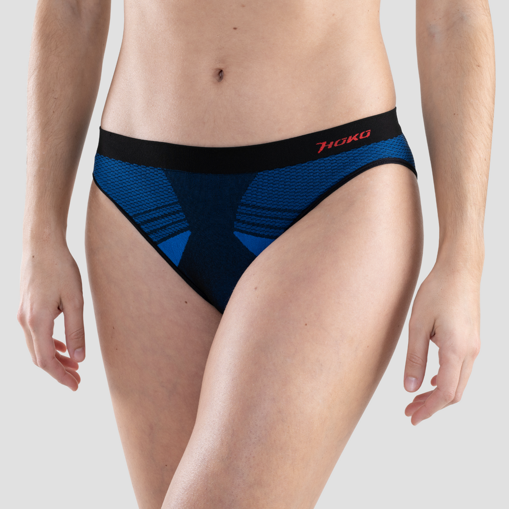 Ropa interior braga tipo bikini para mujer. Nombre del producto Emuna. Color azul. Foto frontal.