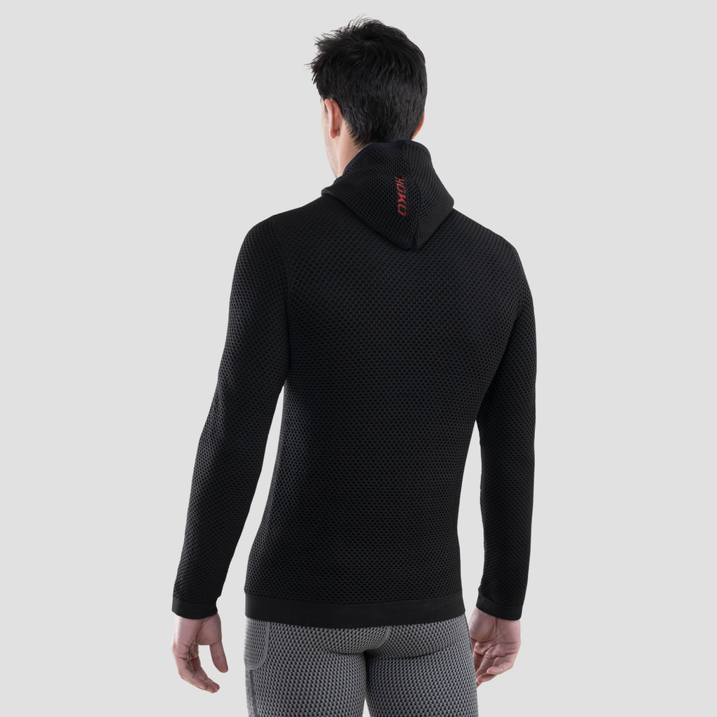 Sudadera térmica con capucha para hombre. nombre del producto ryu. color negro. Foto espalda