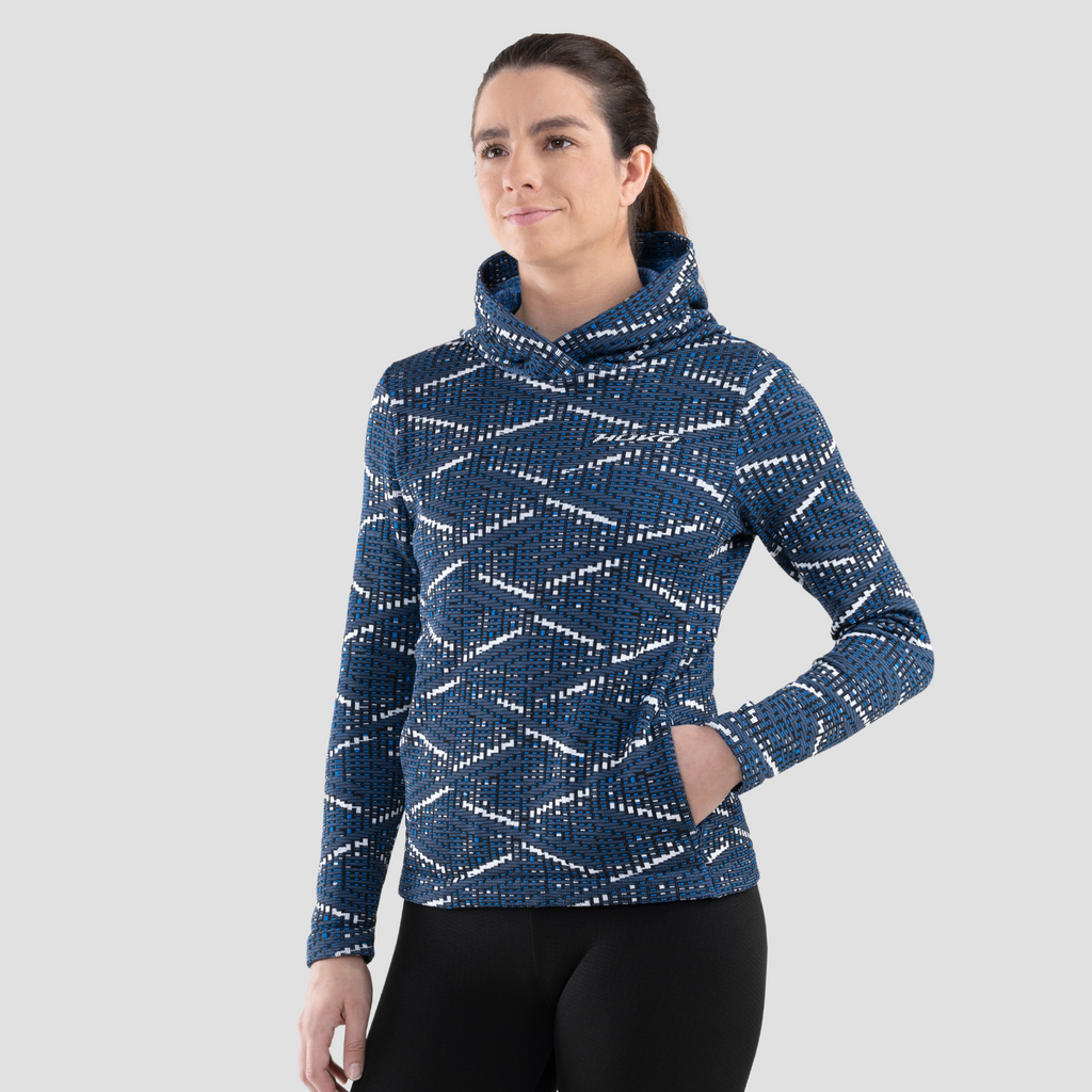 Sudadera térmica con bolsillos y capucha para mujer. Nombre del producto Gusui. Color navy. Foto frontal